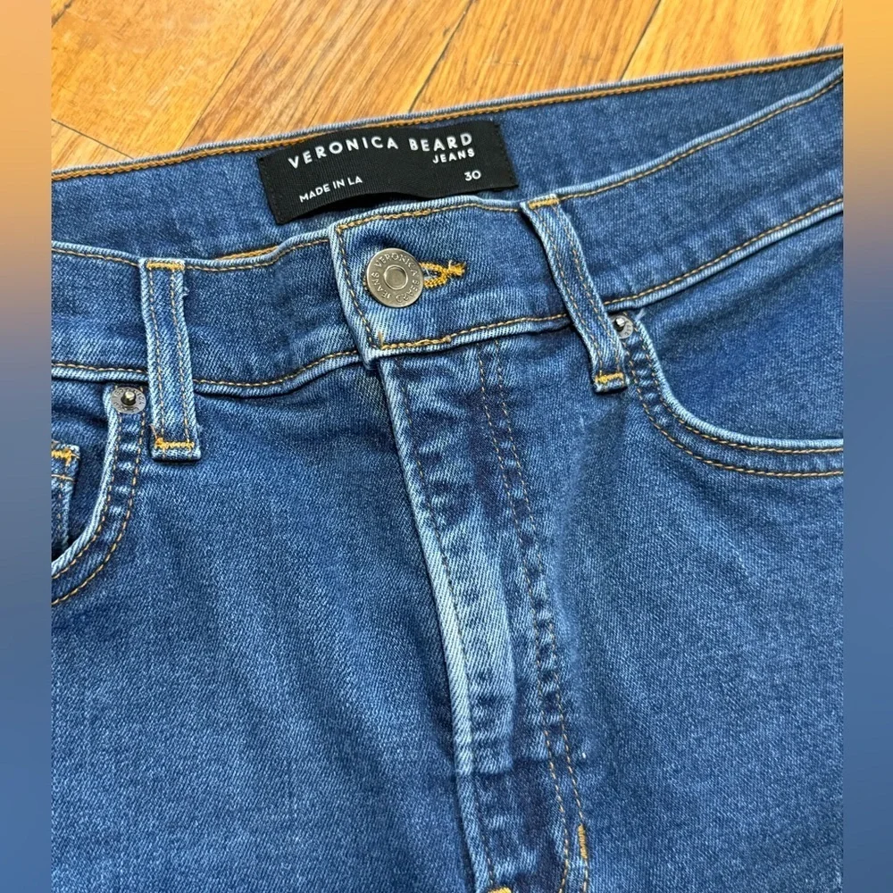 Veronica beard Carson ankle flare high rise jeans in washed oxford blue denim 30